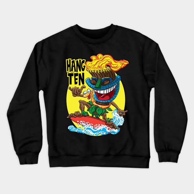 Hang 10 Tiki Surfer Crewneck Sweatshirt by eShirtLabs